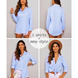 3/$25 Classic Casual Striped Button Shirt Blue Size Size XL
